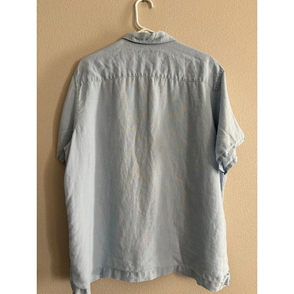 Banana Republic Button Down Mens XL Blue Linen Resortwear Preppy Beach